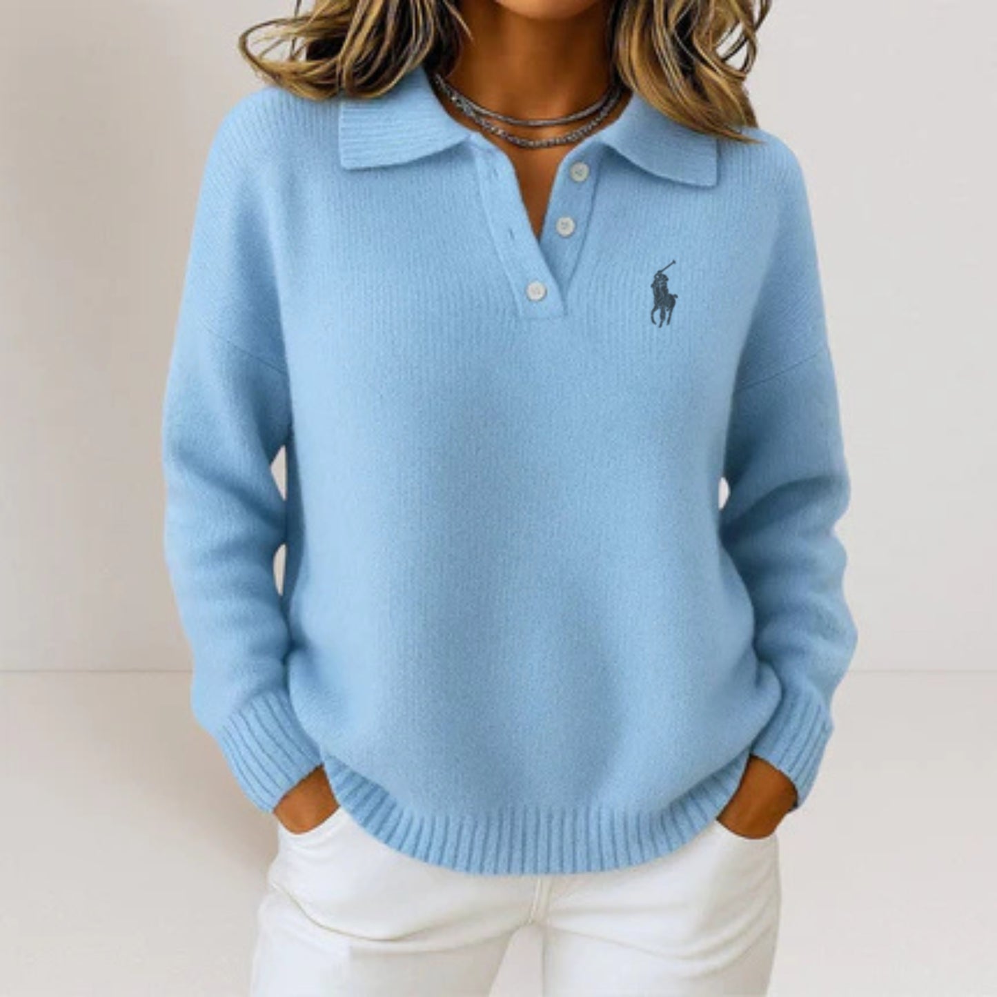 RL - Maglione in Maglia Morbida con Colletto