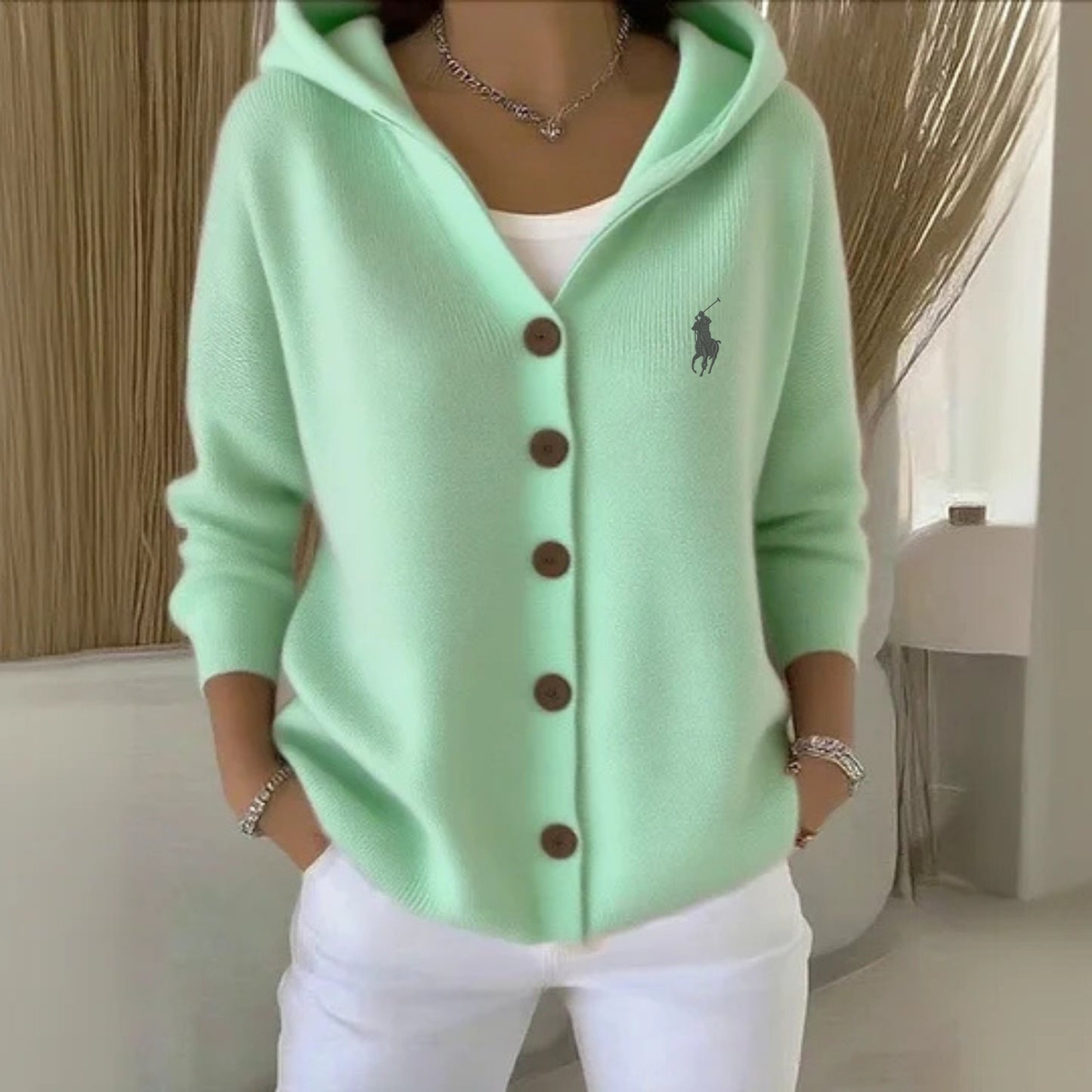 RaIph Iauren - Cardigan in Maglia con Cappuccio e Bottoni – Stile Casual Chic